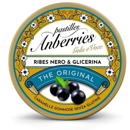 Anberries Gola e Voce pastiglie classiche Ribes Nero Glicerina senza glutine 50 g Anberries Gola e Voce pastiglie classiche Ribes Nero Glicerina senza glutine 50 g