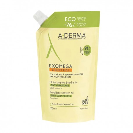 A-Derma Exomega Control Olio Lavante Emolliente Viso e Corpo Pelle Secca Eco-Ricarica 500ml