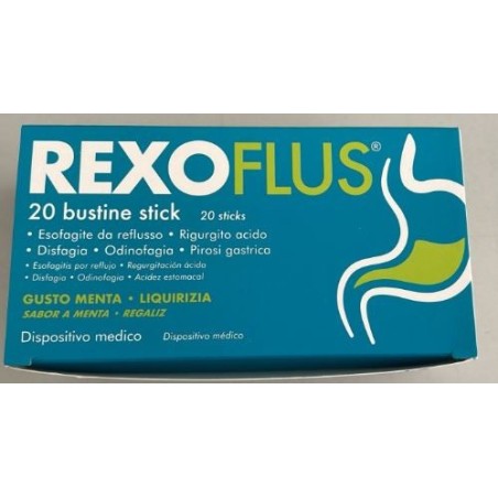 Rexoflus integratore per rigurgito e reflusso gusto menta e liquirizia 20 stick Rexoflus integratore per rigurgito e reflusso gusto menta e liquirizia 20 stick