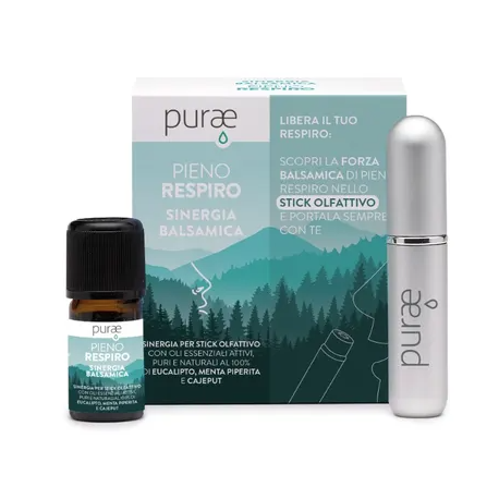 PURAE KIT SINERGIA BALSAMICA PER INALAZIONE CON STICK OLFATTIVO PIENO RESPIRO 5 ML