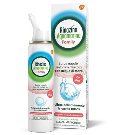 Rinazina Aquamarina Family Spray Nasale Isotonico delicato per naso chiuso 100ml Rinazina Aquamarina Family Spray Nasale Isotonico delicato per naso chiuso 100ml