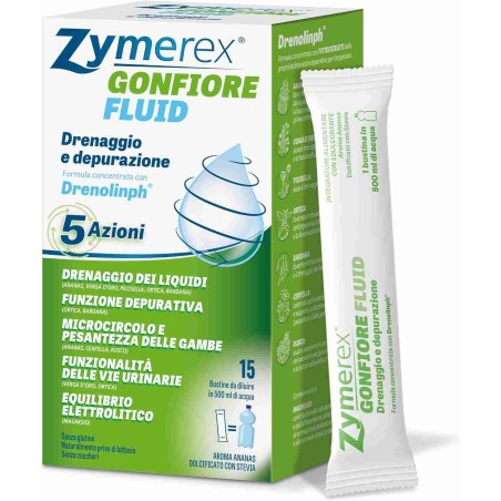 Zymerex Gonfiore Fluid integratore per drenaggio e depurazione 15 bustine Zymerex Gonfiore Fluid integratore per drenaggio e depurazione 15 bustine
