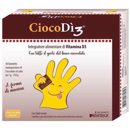 Pediatrica Ciocodi3 integratore per le ossa al gusto cioccolato 30 tavolette a forma di manina Pediatrica Ciocodi3 integratore per le ossa al gusto cioccolato 30 tavolette a forma di manina