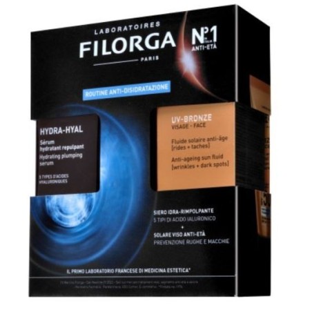 Filorga Routine Anti Disidratazione Hydra Hyal siero + UV Bronze crema viso SPF50+ Filorga Routine Anti Disidratazione Hydra Hyal siero + UV Bronze crema viso SPF50+