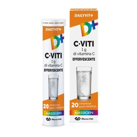 Dailyvit+ C Viti integratore con 1g di vitamina C effervescente 20 compresse gusto arancia Dailyvit+ C Viti integratore con 1g di vitamina C effervescente 20 compresse gusto arancia