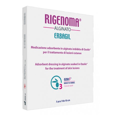 Erbagil Rigenoma Alginato Medicazione adsorbente per il trattamento di lesioni cutanee 5 pezzi
