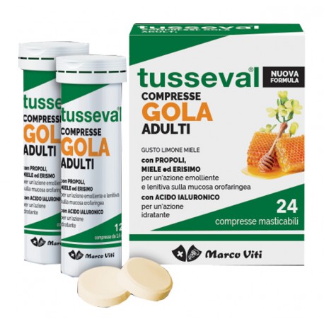 Tusseval Gola adulti azione lenitiva immediata sulla gola 24 compresse masticabili gusto limone miele