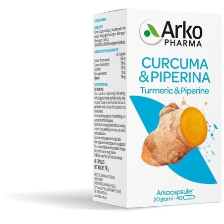 Arkocapsule Curcuma Piperina integratore biologico per articolazioni 40 capsule Arkocapsule Curcuma Piperina integratore biologico per articolazioni 40 capsule