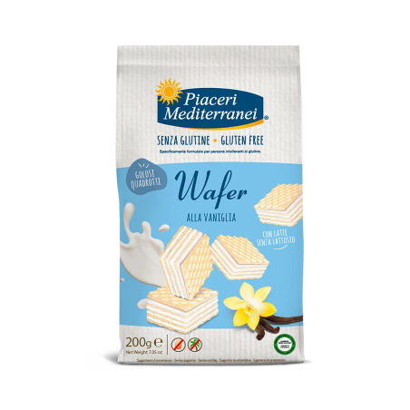 Piaceri Mediterranei Wafer all Vaniglia Quadrati Senza Glutine 200g Piaceri Mediterranei Wafer all Vaniglia Quadrati Senza Glutine 200g