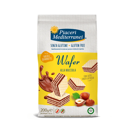 Piaceri Mediterranei Wafer alla Nocciola Quadrato Senza Glutine 200g Piaceri Mediterranei Wafer alla Nocciola Quadrato Senza Glutine 200g