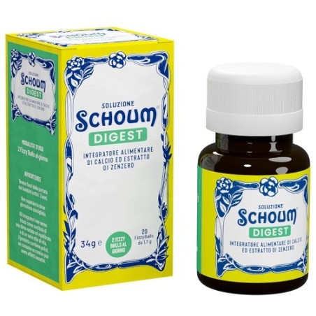 Soluzione Schoum Digest integratore con calcio e zenzero per la digestione 20 fizzy ball Soluzione Schoum Digest integratore con calcio e zenzero per la digestione 20 fizzy ball