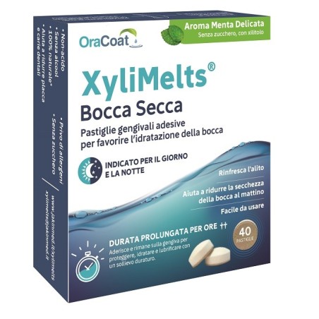 Xylimelts Bocca Secca pastiglie adesive per secchezza della bocca e alito 40 pastiglie gusto menta delicata Xylimelts Bocca Secca pastiglie adesive per secchezza della bocca e alito 40 pastiglie gusto menta delicata