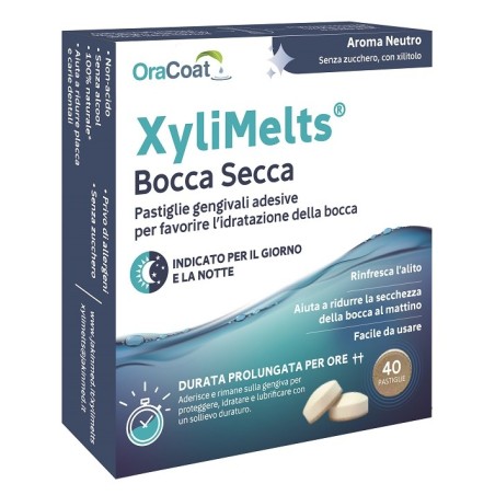Xylimelts Bocca Secca aderisce alla gengiva per stimolare la saliva 40 pastiglie gusto neutro Xylimelts Bocca Secca aderisce alla gengiva per stimolare la saliva 40 pastiglie gusto neutro