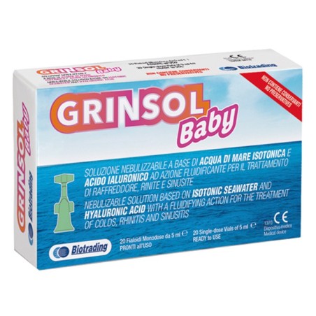 Grinsol Baby soluzione isotonica con acqua di mare e acido ialuronico 20 fiale da 5 ml Grinsol Baby soluzione isotonica con acqua di mare e acido ialuronico 20 fiale da 5 ml