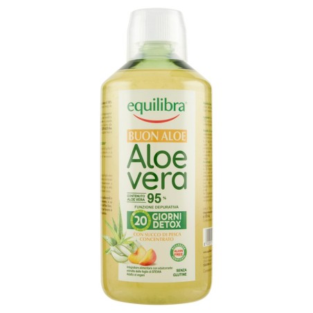 Equilibra Buon Aloe Vera 95% con succo di pesca concentrato integratore depurativo 1 litro Equilibra Buon Aloe Vera 95% con succo di pesca concentrato integratore depurativo 1 litro