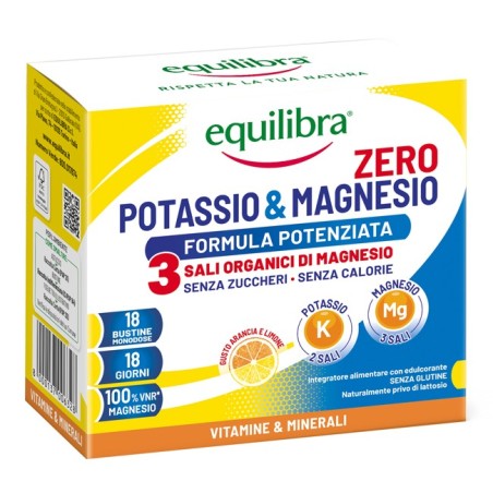 Equilibra Potassio & Magnesio Zero 3 senza zucchero calorie glutine lattosio 18 bustine Equilibra Potassio & Magnesio Zero 3 senza zucchero calorie glutine lattosio 18 bustine