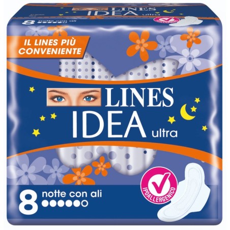 8 assorbenti Lines Idea Ultra Notte. 8 assorbenti Lines Idea Ultra Notte.