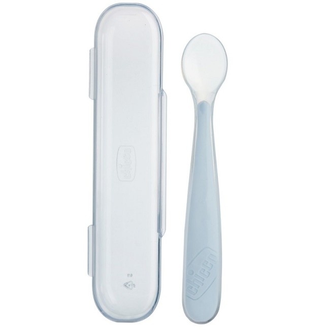 Chicco Cucchiaio in Silicone con Custodia 6m+ – Posata svezzamento sicura e igienica