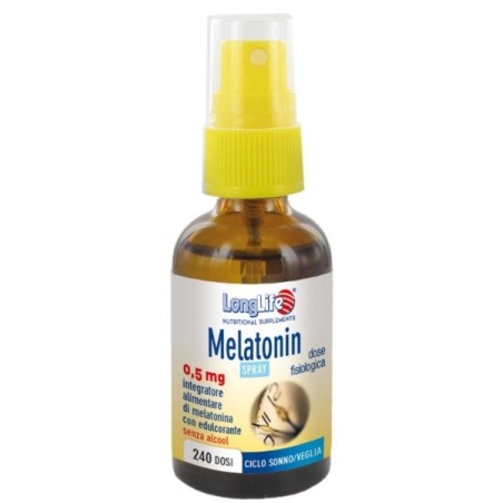 Longlife Melatonin Spray 0,5 g 30 ml Integratore per i Disturbi del Sonno Longlife Melatonin Spray 0,5 g 30 ml Integratore per i Disturbi del Sonno