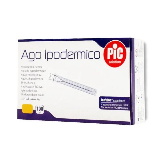 Pic Ago Ipodermico G30 1/2 – 100 pezzi: ago sterile calibro fine per somministrazioni e prelievi.