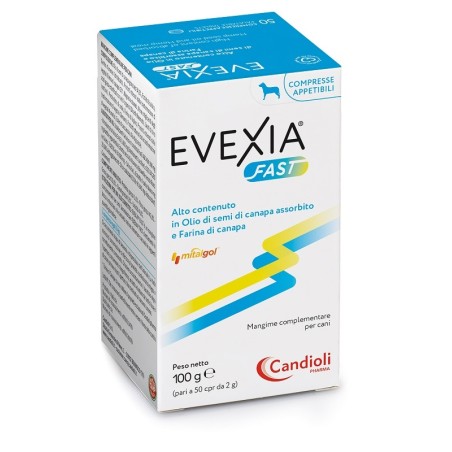 Evexia Fast integratore a base di canapa per il benessere di cani e gatti 50 compresse