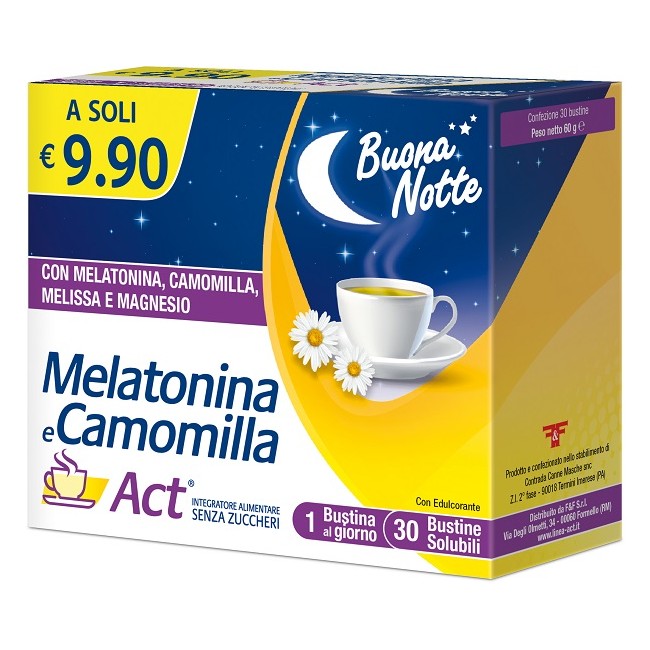 F&f Melatonina E Camomilla Act 30 Bustine Solubili Senza Zuccheri