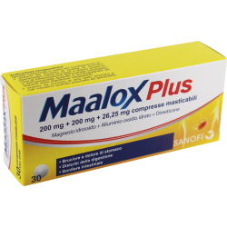 Gmm Farma Maalox Plus 200 Mg + 200 Mg + 26,25 Mg Compresse Masticabili Magnesio Idrossido + Alluminio Ossido, Idrato + Dimeticon