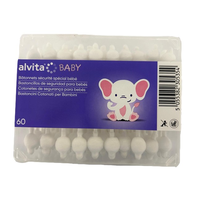 Alvita Baby Bastoncini cotonati per bambini 100% puro cotone 60 pezzi