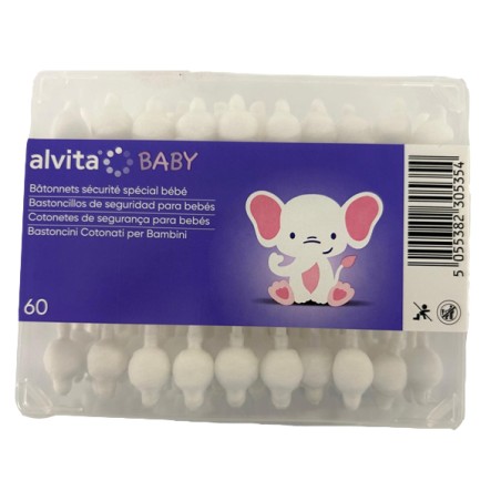 Alvita Baby Bastoncini cotonati per bambini 100% puro cotone 60 pezzi Alvita Baby Bastoncini cotonati per bambini 100% puro cotone 60 pezzi