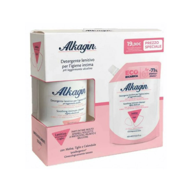 Alkagin Detergente intimo lenitivo a ph alcalino 400ml + 400 ml ECORICARICA