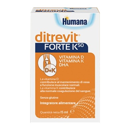 Humana Ditrevit Forte K50 15ml Integratore di Vitamina D3, K, DHA per Bambini Humana Ditrevit Forte K50 15ml Integratore di Vitamina D3, K, DHA per Bambini