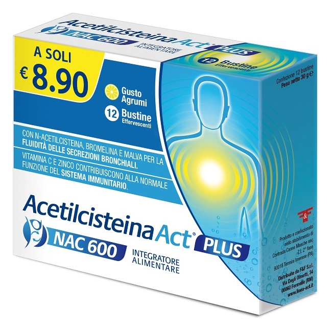 F&f Acetilcisteina Act Plus Nac 600 12 Bustine Effervescenti Agrumi