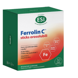ESI Ferrolin C integratore con Ferro, Vitamina C e Acido Folico 30 stick orosolubili