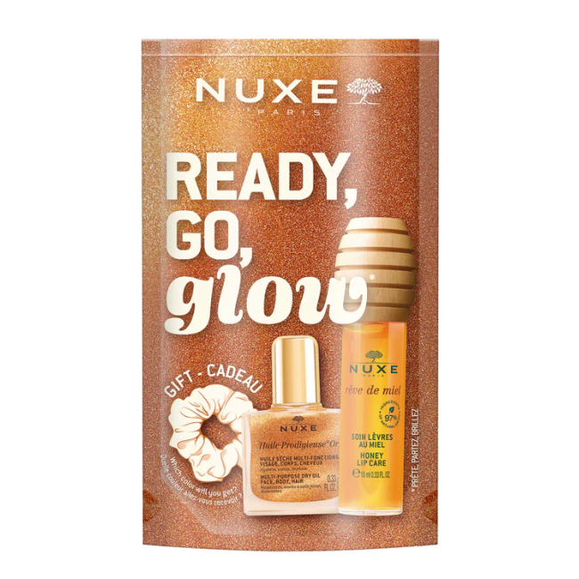 Nuxe Ready Go Glow - Gloss labbra al miele, Huile or ed elastico capelli
