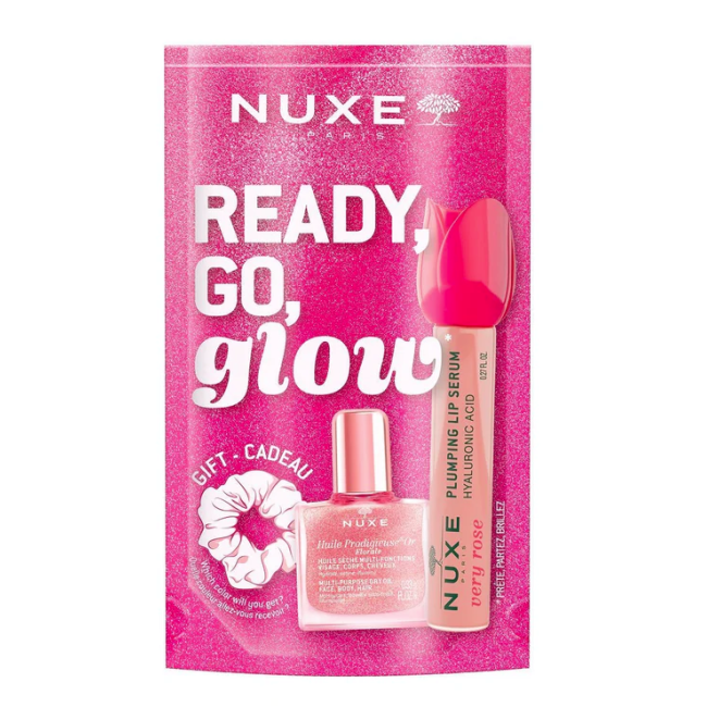 Nuxe Ready Go Glow Pink - Siero gloss labbra volumizzante, Huile floral or ed elastico capelli