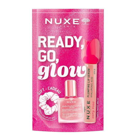 Nuxe Ready Go Glow Pink - Siero gloss labbra volumizzante, Huile floral or ed elastico capelli Nuxe Ready Go Glow Pink - Siero gloss labbra volumizzante, Huile floral or ed elastico capelli