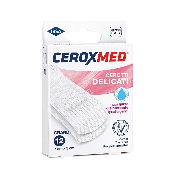 Nova Argentia Cerotti Delicati Ceroxmed Con Garza Disinfettante Per Pelli Sensibili 7x3cm 12 Pezzi