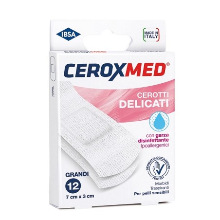 Nova Argentia Cerotti Delicati Ceroxmed Con Garza Disinfettante Per Pelli Sensibili 7x3cm 12 Pezzi