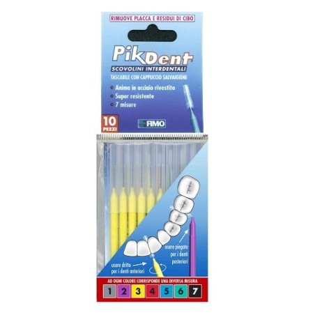 Pikdent Stuzzicolino giallo 0,6 mm 10 scovolini interdentali con cappuccio Pikdent Stuzzicolino giallo 0,6 mm 10 scovolini interdentali con cappuccio
