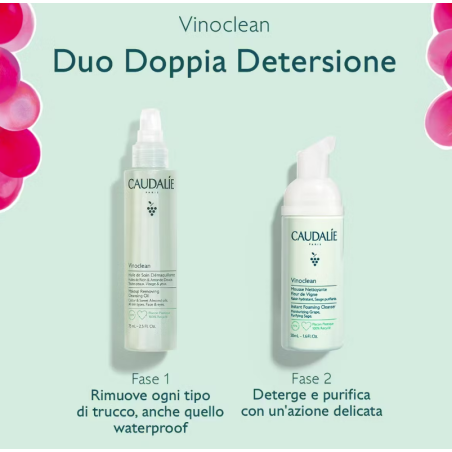 Caudalie Vinoclean duo doppia detersione olio struccante + mousse detergente