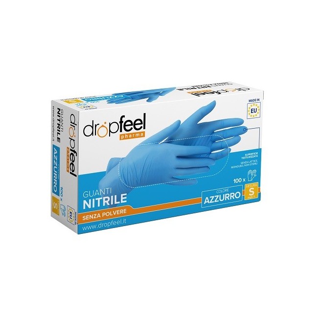 GUANTO IN NITRILE DROPFEEL SENZA POLVERE AZZURRO TAGLIA S 100 PEZZI GUANTO IN NITRILE DROPFEEL SENZA POLVERE AZZURRO TAGLIA S 100 PEZZI