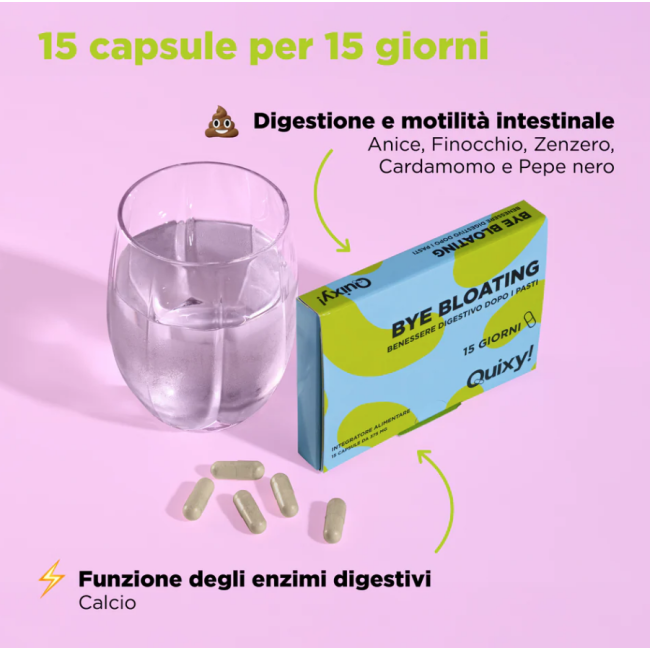 Quixy Bye Bloating 15 capsule - Integratore per la digestione Quixy Bye Bloating 15 capsule - Integratore per la digestione
