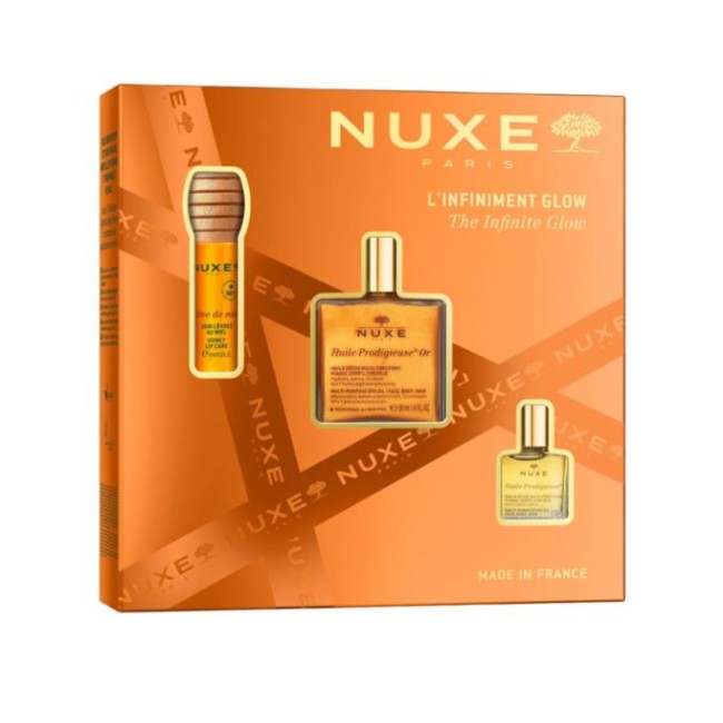 Nuxe Cofanetto Infiniment Glow Olio Prodigioso Oro 50 ml + Olio 10 ml + Gloss labbra 10 ml