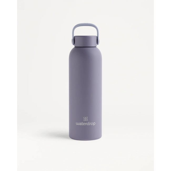 Confezione di una bottiglia termica Waterdrop da 600 ml, un tappo da trasporto e un tappo in bambù