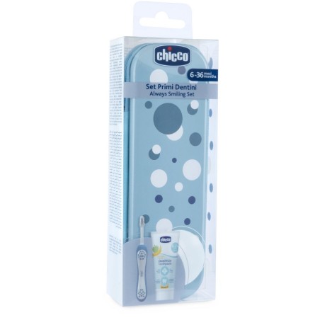 Chicco Kit Primi Dentini set dentale azzurro per bambini dai 6 Mesi Chicco Kit Primi Dentini set dentale azzurro per bambini dai 6 Mesi