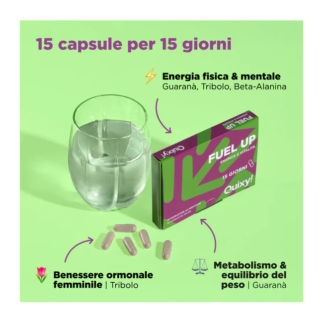 Quixy Fuel Up 15 capsule - Integratore energizzante contro stanchezza fisica e mentale Quixy Fuel Up 15 capsule - Integratore energizzante contro stanchezza fisica e mentale