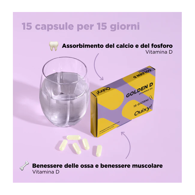 Quixy Golden D 15 capsule - Integratore di vitamina D3 per sistema immunitario e ossa Quixy Golden D 15 capsule - Integratore di vitamina D3 per sistema immunitario e ossa