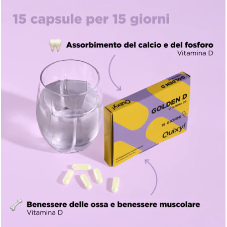 Quixy Golden D 15 capsule - Integratore di vitamina D3 per sistema immunitario e ossa Quixy Golden D 15 capsule - Integratore di vitamina D3 per sistema immunitario e ossa