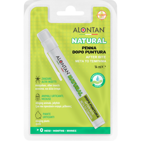 Confezione di una penna roll-on dopo puntura Alontan Natural da 14 ml. Confezione di una penna roll-on dopo puntura Alontan Natural da 14 ml.