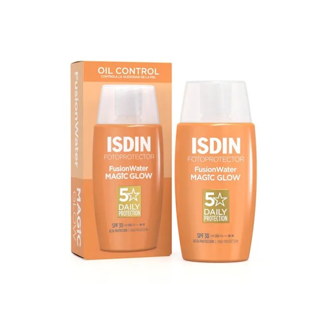 Flacone da 50 ml di protezione solare Isdin Fotoprotector Magic Glow SPF 30.